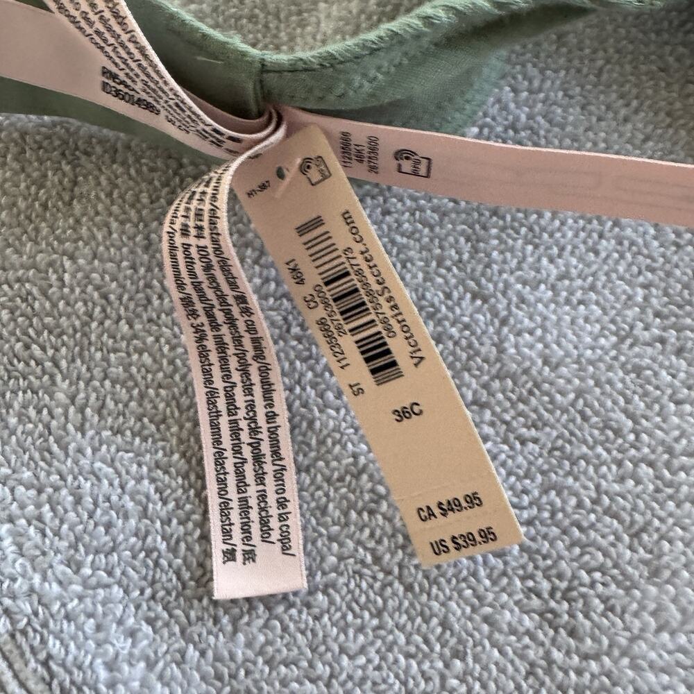 Victoria’s Secret Lightly Lined T-Shirt Bra 36C Sage Green Ribbed New With Tags - Picture 11 of 11
